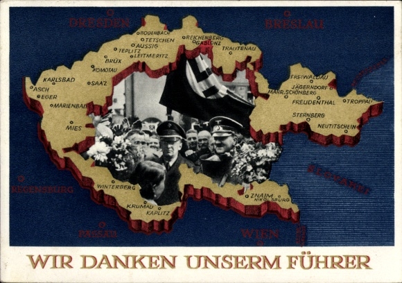 Postal stationery Postcard We thank our Führer, Sudetenland, Bohemia, Moravia, Hitler