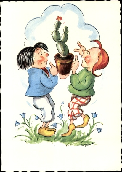 Artist PC Max and Moritz with cactus, flower meadow
