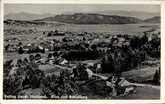 Postcard Peiting in the Oberland Bavaria region, view of the town from the Schlossberg