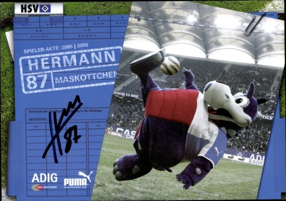 Autogrammkarte Maskottchen Hermann, Hamburger SV / HSV, Autogramm