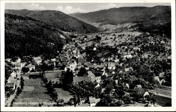 Postcard Diersburg Hohberg Baden, aerial photograph