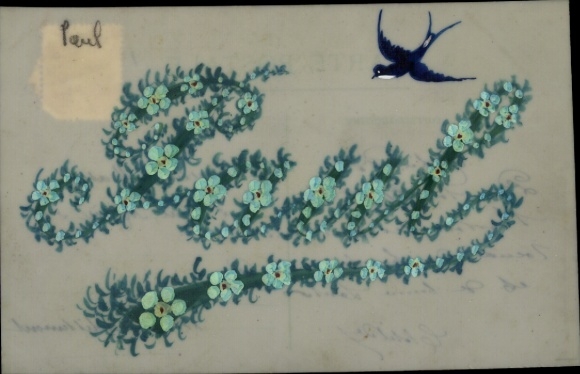 Celluloid Letters Postcard First Name Paul, Flowers, Swallow