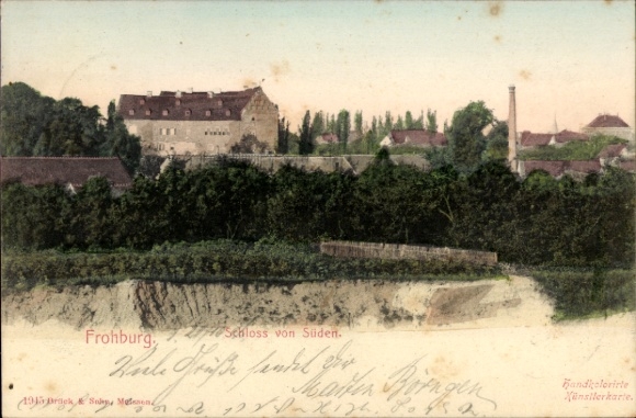 Postcard Frohburg in Saxony, castle from the south, hand-colored artist map,