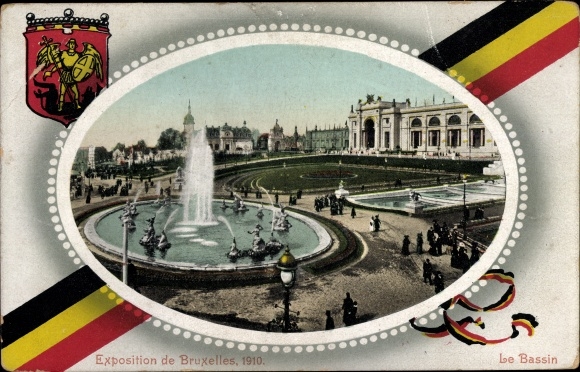 Passepartout PC Exposition de Bruxelles 1910, world exhibition Brussels, Le Bassin, coat of arms