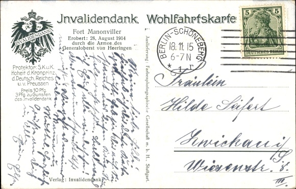 KP artystyczna Bürger, W., Fort Manonviller, zdobyta w 1914 roku przez armię generała pułkownika von Heeringena