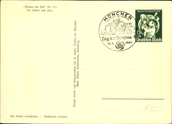 Postcard Führer and Reich Chancellor Adolf Hitler, Benito Mussolini, State Meeting, Men of the Time 126