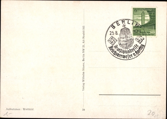 Postcard Führer and Chancellor Adolf Hitler, Regent Miklos von Horthy, wife, state visit