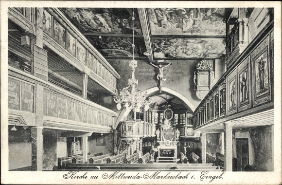 Postcard Mittweida Raschau Markersbach Saxony, church, interior view
