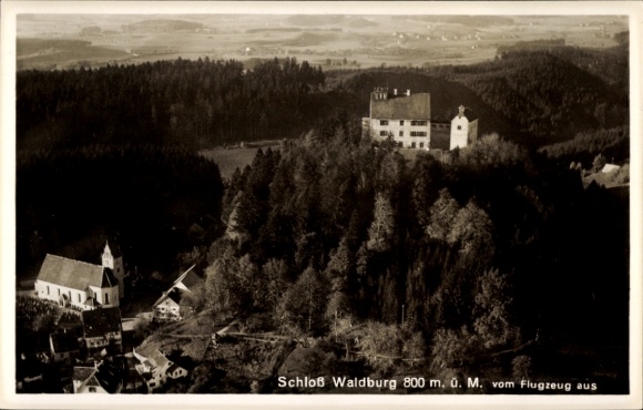 Postcard Waldburg in Württemberg, Waldburg Castle, castle, aerial photograph