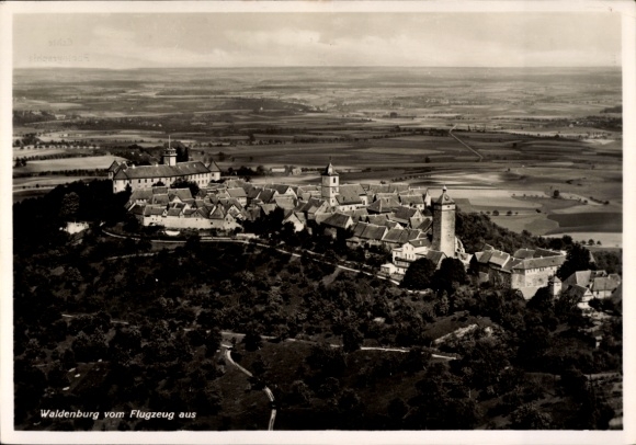 Postcard Waldenburg in Saxony, Waldenburg from the plane, aerial view, buildings, rural landscape