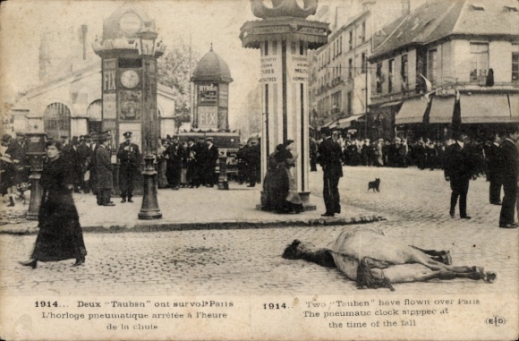 Ak Paris, Deux Pigeons on survol, het pneumatische horloge stopt ter hoogte van de parachute
