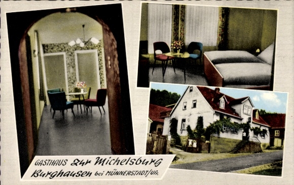 Postcard Burghausen Münnerstadt in Lower Franconia Bavaria, Gasthaus Zur Michelsburg