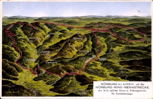 Maps Postcard Adenau in the Eifel, Nürburg Ring race track, largest race track