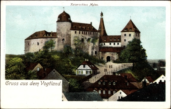 Ak Mylau Reichenbach im Vogtland, Kaiserschloss, Totalansicht