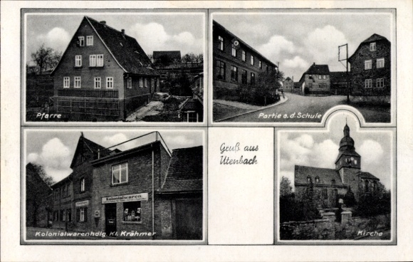 Postcard Utenbach Apolda in Weimarer Land Thuringia, parish, party at the school, colonial goods Krähmer