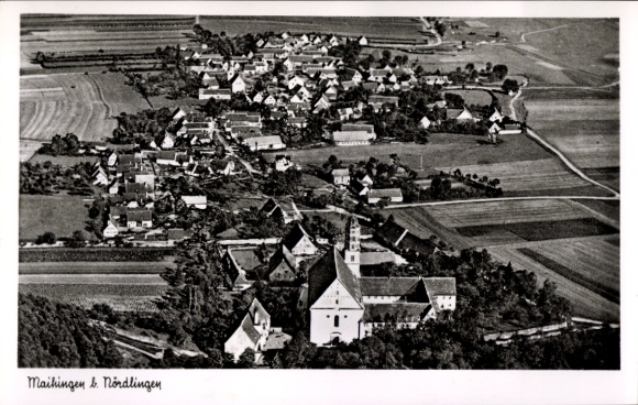 Postcard Maihingen in Swabia, aerial photograph