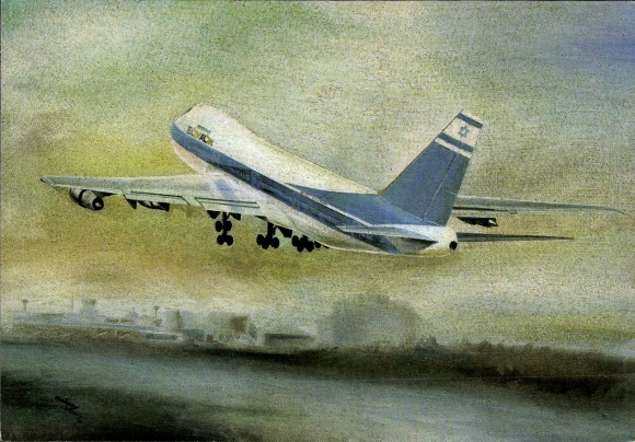 Künstler Ak Passagierflugzeug El-Al, Boeing 747-B