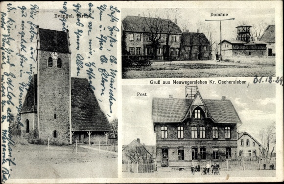 Postcard Neuwegersleben Saxony Anhalt, church, domain, post office