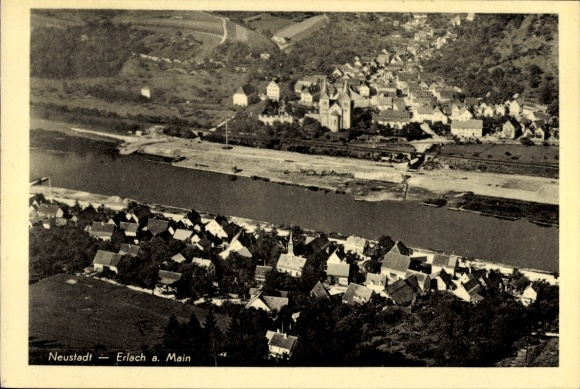 Postcard Erlach Neustadt am Main Lower Franconia, aerial photograph