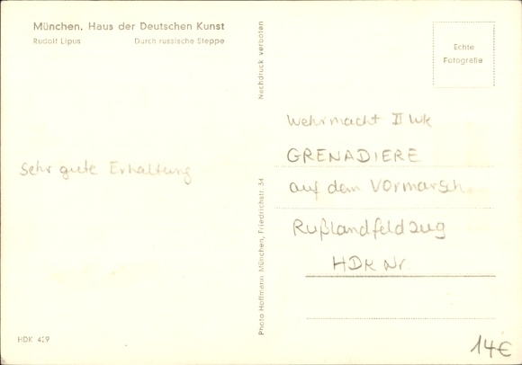 Artist Postcard Lipus, Rudolf, Through Russian Steppe, HDK 429, Wehrmacht soldiers