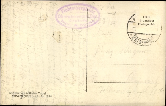 Postcard Oberwiesenthal in the Ore Mountains, view of Unter and Bohemian Wiesental