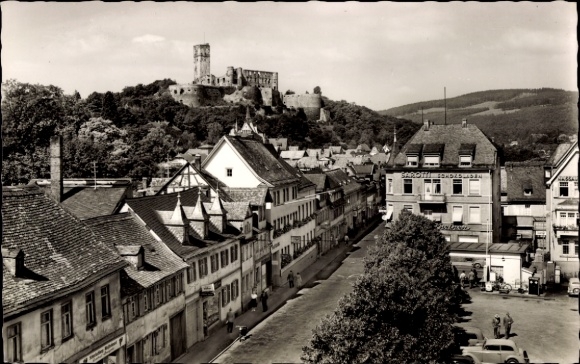 Postcard Königstein im Taunus, view of Königstein, castle ruins, main street, buildings