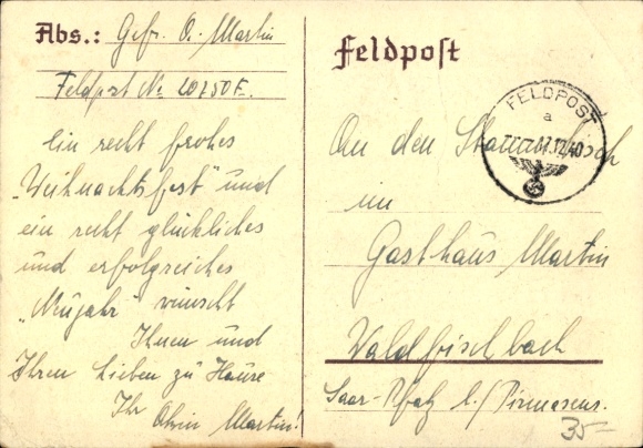 Artysta KP Wesołych Świąt, żołnierz Wehrmachtu, nóż, wojna Boże Narodzenie 1940