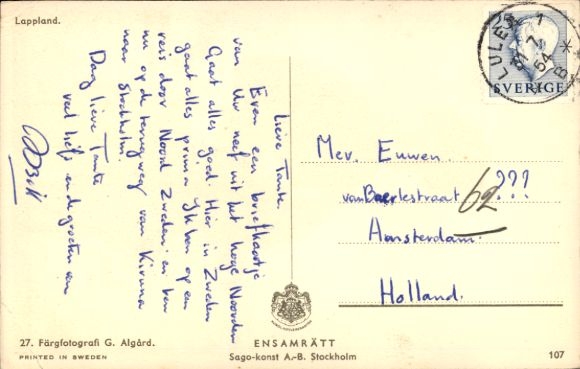 Postcard Lapland, man in traditional costume