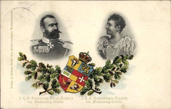 Wappen Ak Großherzog Adolph Friedrich von Mecklenburg-Strelitz, Großherzogin Elisabeth