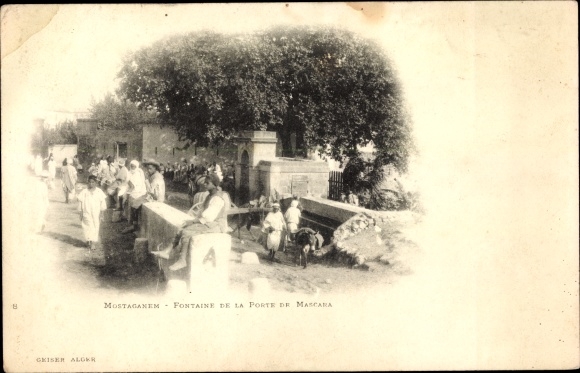 Ak Mostaganem Algerije, Fontaine de la Porte de Mascara, Donkey