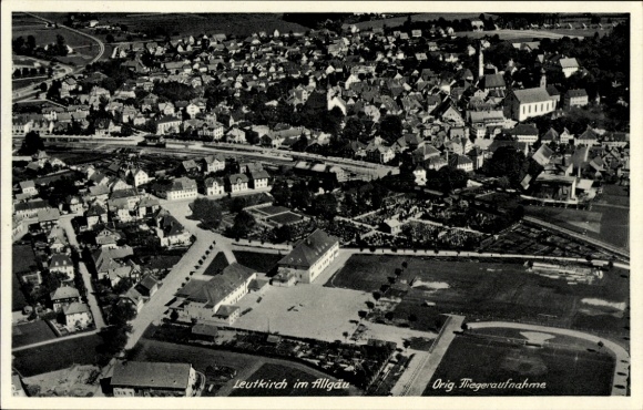 Postcard Leutkirch im Allgäu Württemberg, aerial view of Leutkirch, city view, old buildings