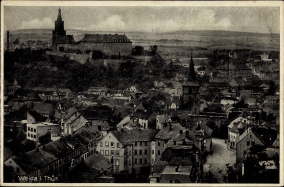 Ak Weida in Thüringen, Panorama vom Ort, Schloss Osterburg