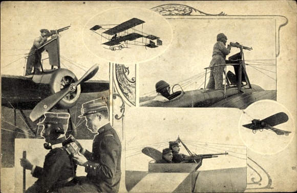 Postcard Italian military aircraft, soldiers, pilots, air war