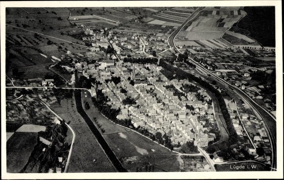 Postcard Lügde in the Weserbergland, aerial photo