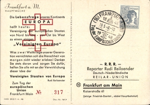 Artist Postcard Frankfurt am Main, at the Hauptwache, church, draw well, coat of arms