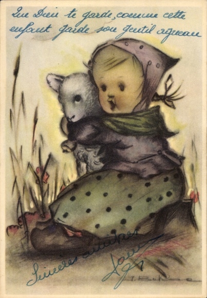 Künstler Ak Hummel, Berta, Mädchen mit Lamm