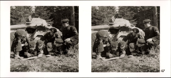 Stereo spatial image photo &quot;The Battle in the West&quot;, No. 47 Tank soldiers are instructed on the map