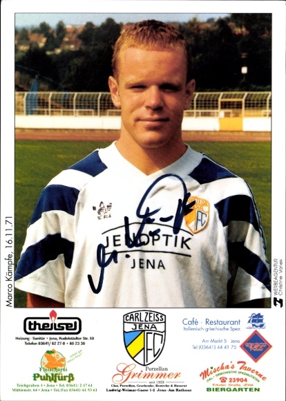 Handtekeningkaart voetballer Marco Kämpfe, FC Carl Zeiss Jena, handtekening
