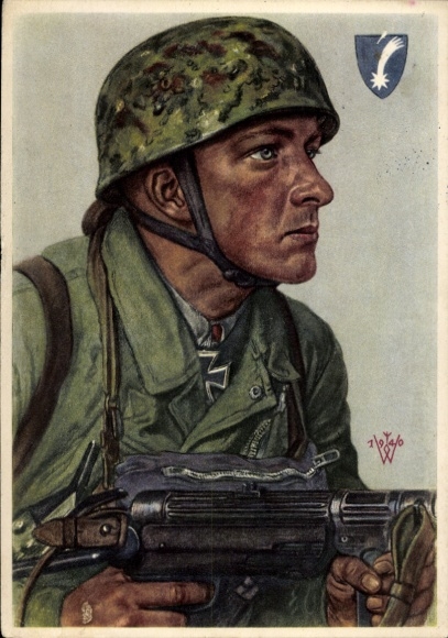 Artist Postcard Willrich, Wolfgang, Sergeant Helmut Arpke, Knight's Cross recipient, VDA School Collection 1940