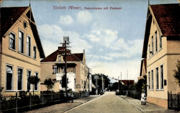 Postcard Elsfleth on the Lower Weser, Peterstraße with post office