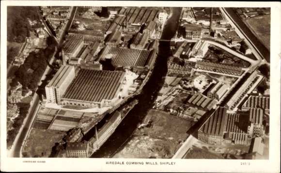 Postcard Shipley Yorkshire, Airedale Combing Mills, aerial photograph