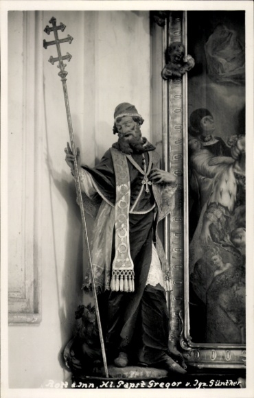 Foto Ak Rott am Inn Oberbayern, Hl. Papst Gregor v. Ign. Günther, Statue