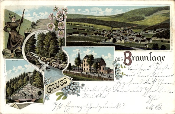 Chromo-Litho Braunlage in the Upper Harz, Panorama, Cliff, Holiday Home and Pensionat Wortmann