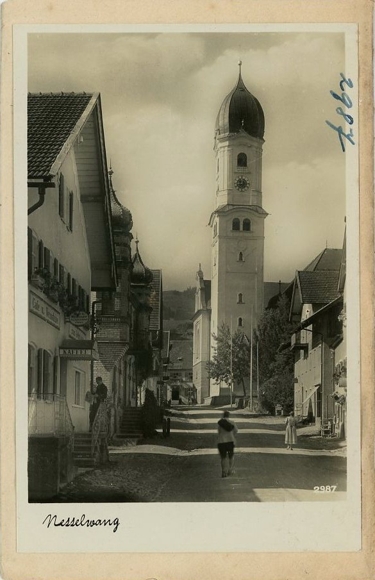 4 glass negatives Nesselwang im Allgäu, church, total view