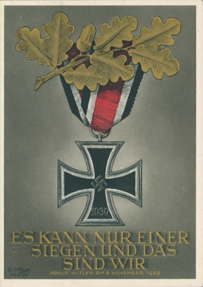 Postal stationery artist Postcard Klein, Only one can win and that is us, quote Adolf Hitler