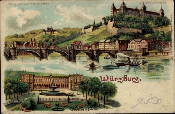 Zatrzymaj się pod światło lito Würzburg nad Menem Dolna Frankonia, widok ogólny, Kaiserplatz, dworzec kolejowy