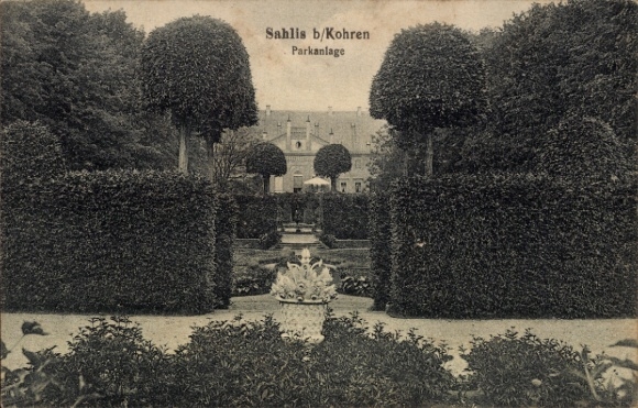 Ak Kohren Sahlis Frohburg Sachsen, Parkanlage, Bäume, Sträucher, Brunnen