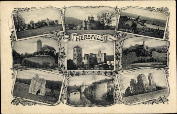 Postcard Bad Hersfeld in Hessen, Abbey ruins, Frauenberg, Castle, Johannisberg, Gieslings Church