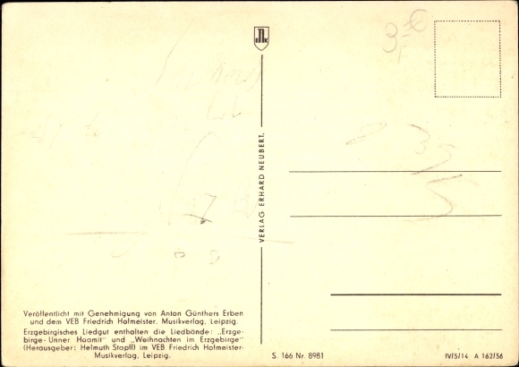 Song Postcard Anton Günther Erzgebirge dialect, Wu de Walder haamlich rustling