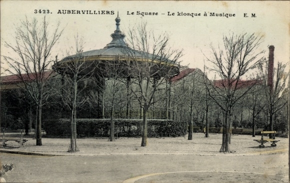 Ak Aubervilliers Seine Saint Denis, Kiosk, Musikpavillon, Bäume, Le Square